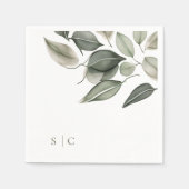 Serviette En Papier Élégant mariage feuillage vert bouché (Devant)