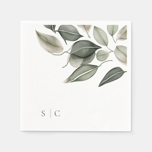 Serviette En Papier Élégant mariage feuillage vert bouché (Devant)