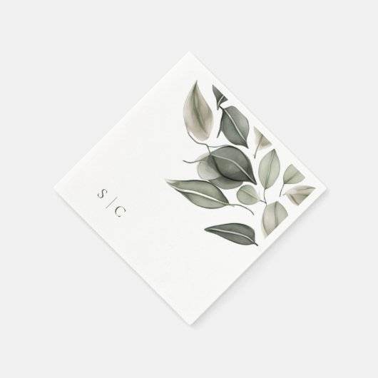 Serviette En Papier Élégant mariage feuillage vert bouché (Coin)