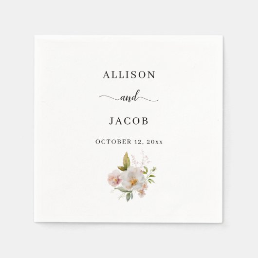 Serviette En Papier Élégant Mariage Fleur sauvage (Devant)