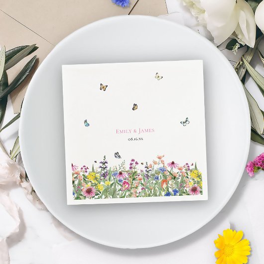 Serviette En Papier Élégant Mariage Fleur sauvage d'été