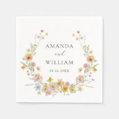 Serviette En Papier Élégant Mariage Fleur sauvage rose Bow (Devant)