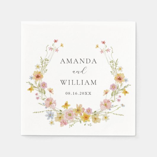 Serviette En Papier Élégant Mariage Fleur sauvage rose Bow (Devant)