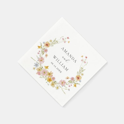 Serviette En Papier Élégant Mariage Fleur sauvage rose Bow (Coin)