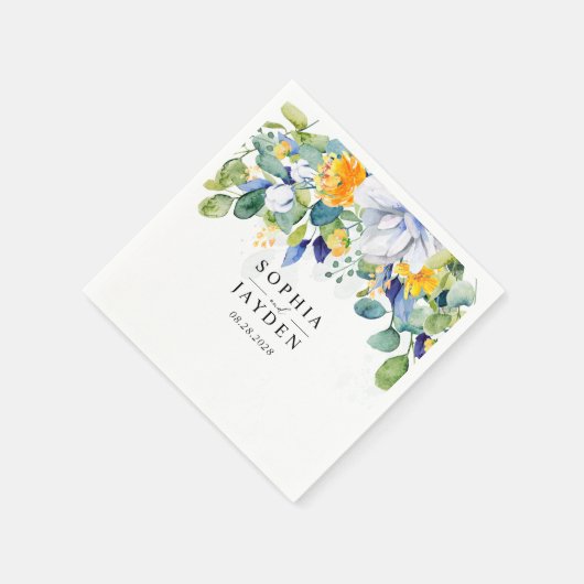 Serviette En Papier Élégant mariage fleuri jaune blanc (Coin)