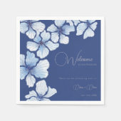 Serviette En Papier Elégant Mariage Fleurs Bleues Accueil (Devant)