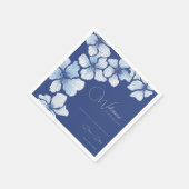Serviette En Papier Elégant Mariage Fleurs Bleues Accueil (Coin)