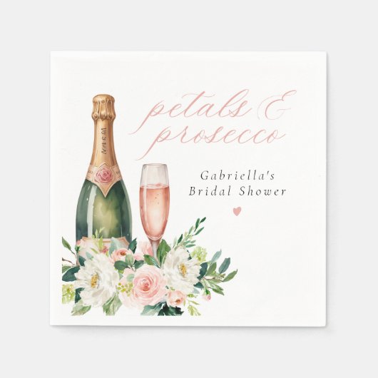 Serviette En Papier Élégant Mariage Fleurs Roses et Prosecco (Devant)