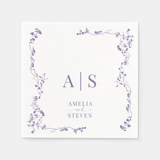 Serviette En Papier Élégant Mariage floral (Devant)