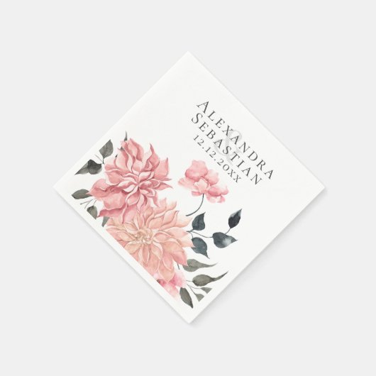 Serviette En Papier Elégant Mariage floral aquarelle (Coin)