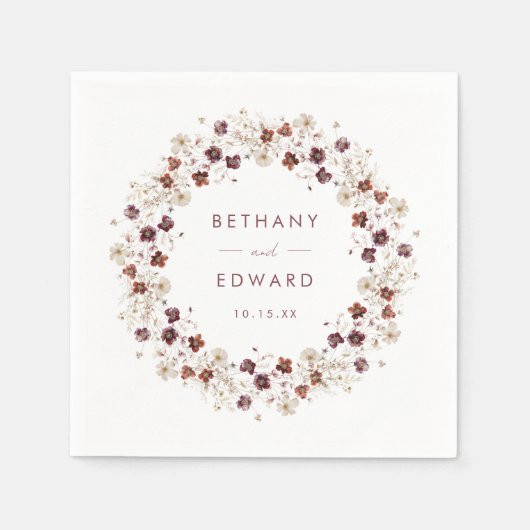 Serviette En Papier Élégant Mariage floral automne (Devant)