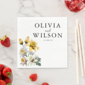 Serviette En Papier Élégant Mariage floral blanc et jaune (En situation)