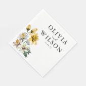 Serviette En Papier Élégant Mariage floral blanc et jaune (Coin)