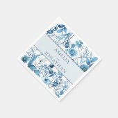 Serviette En Papier Élégant Mariage floral bleu (Coin)
