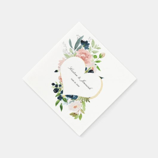 Serviette En Papier Élégant Mariage floral bleu bleu bleu rose rose (Coin)