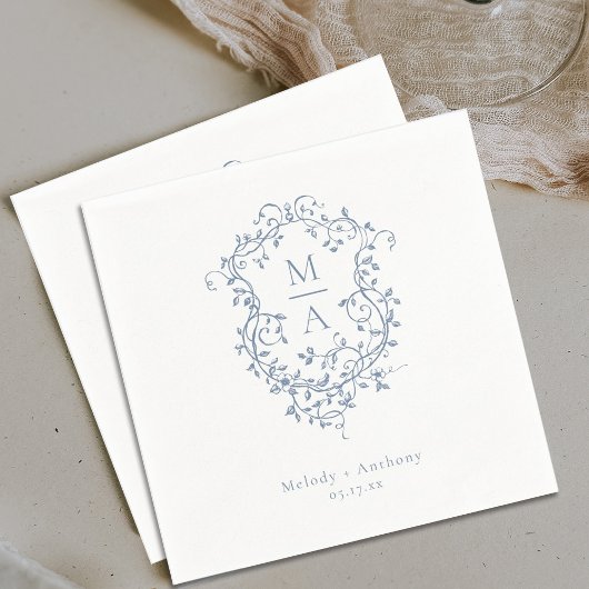 Serviette En Papier Élégant Mariage Floral bleu français