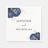 Serviette En Papier Elégant Mariage floral bleu marine (Devant)