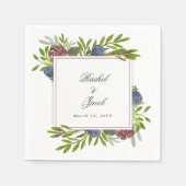 Serviette En Papier Élégant mariage floral bleu marine bordeaux (Devant)