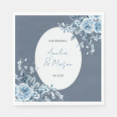 Serviette En Papier Élégant mariage floral bleu poussiéreux en écritur (Devant)