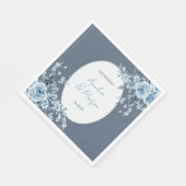 Serviette En Papier Élégant mariage floral bleu poussiéreux en écritur (Coin)