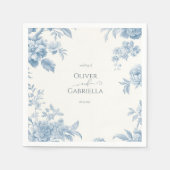Serviette En Papier Élégant Mariage Floral bleu toile française (Devant)