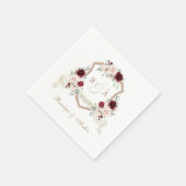 Serviette En Papier Élégant Mariage Floral Blush Bourgogne (Coin)
