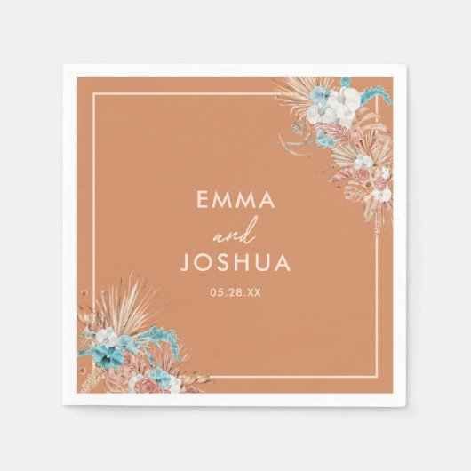Serviette En Papier Élégant Mariage floral Boho (Devant)