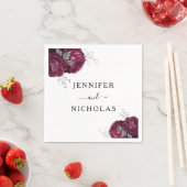 Serviette En Papier Élégant Mariage Floral Burgundy Peonies (En situation)