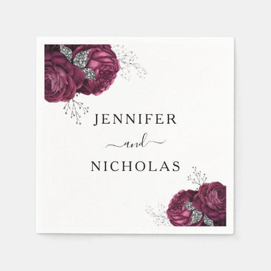 Serviette En Papier Élégant Mariage Floral Burgundy Peonies (Devant)