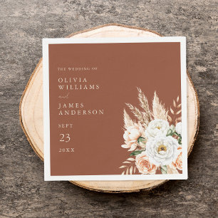 Serviette En Papier Élégant Mariage Floral Burnt Orange Terracotta