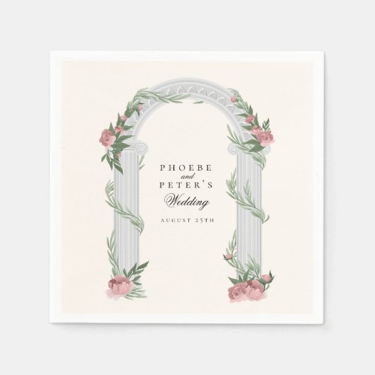 Serviette En Papier Élégant Mariage Floral Colonne Jardin Mariage (Devant)