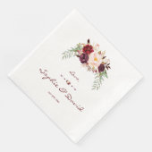 Serviette En Papier Élégant Mariage floral de la marsala rouge bordeau (Coin)