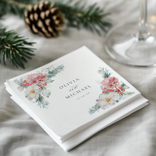 Serviette En Papier Élégant Mariage floral de Noël d'hiver