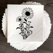 Serviette En Papier Élégant Mariage floral de tournesol noir blanc
