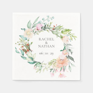 Serviette En Papier Élégant mariage floral de verdure à l'aquarelle