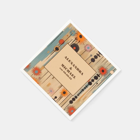 Serviette En Papier Élégant Mariage floral du milieu du siècle (Coin)