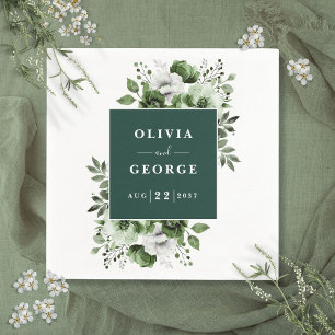 Serviette En Papier Élégant Mariage floral Emerald Green Napkin