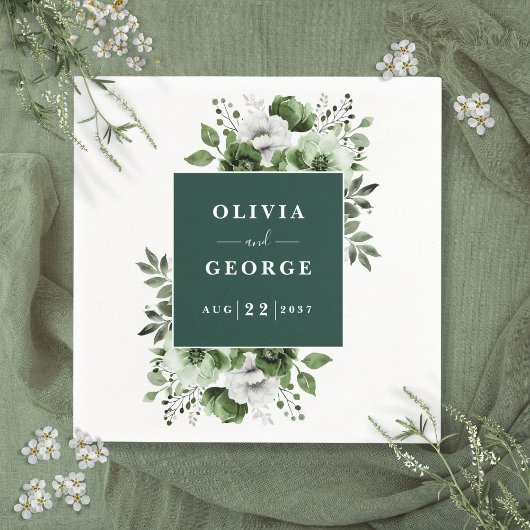 Serviette En Papier Élégant Mariage floral Emerald Green Napkin