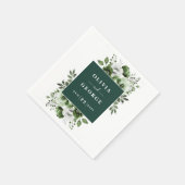 Serviette En Papier Élégant Mariage floral Emerald Green Napkin (Coin)