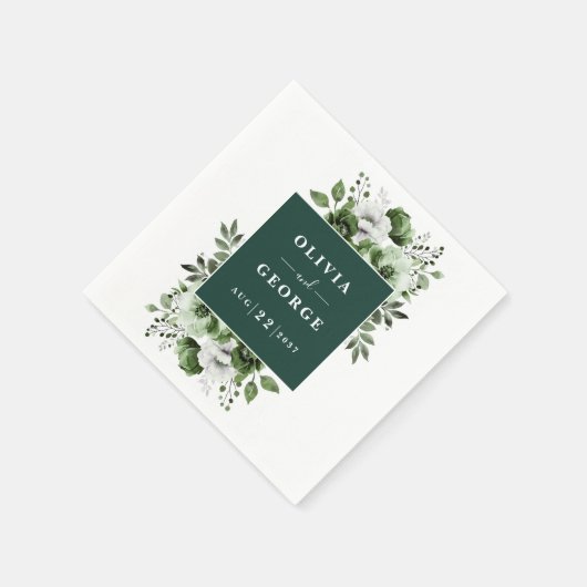 Serviette En Papier Élégant Mariage floral Emerald Green Napkin (Coin)