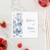 Serviette En Papier Élégant Mariage Floral Français Toile Bleu (En situation)