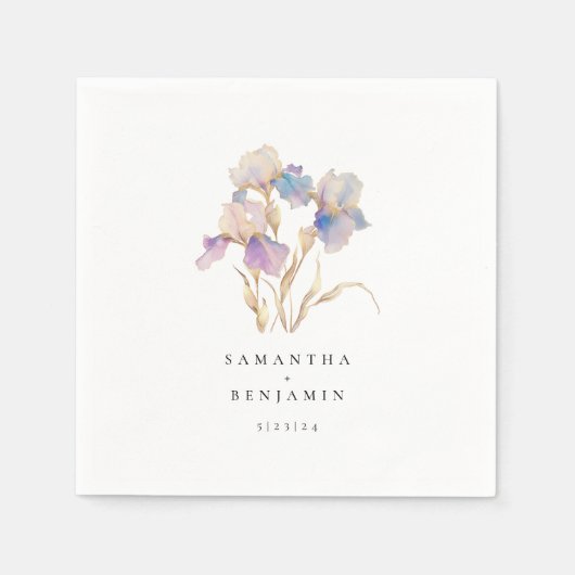 Serviette En Papier Élégant Mariage floral Iris (Devant)