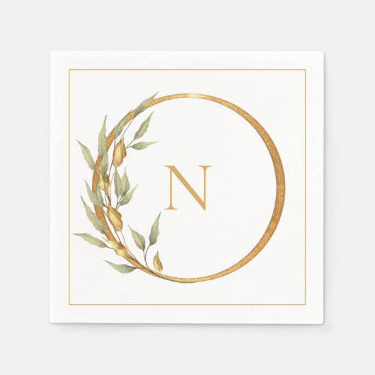 Serviette En Papier Élégant Mariage floral Monogram (Devant)