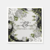 Serviette En Papier Élégant Mariage floral noir et blanc (Devant)
