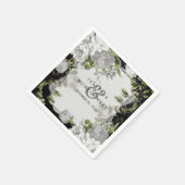Serviette En Papier Élégant Mariage floral noir et blanc (Coin)