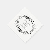 Serviette En Papier Élégant Mariage Floral noir et blanc (Coin)