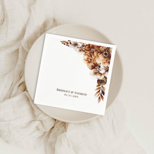 Serviette En Papier Élégant Mariage floral orange brûlé