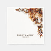 Serviette En Papier Élégant Mariage floral orange brûlé (Devant)