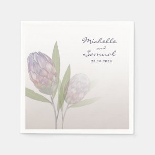 Serviette En Papier Élégant Mariage floral Protea violet beige