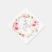 Serviette En Papier Élégant Mariage floral rose (Coin)